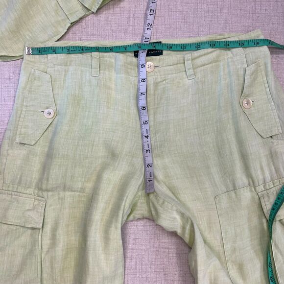 Lauren Ralph Lauren Linen Set M/8 Medium 8 Green Button Shirt Cargo Pants *READ - Picture 5 of 12